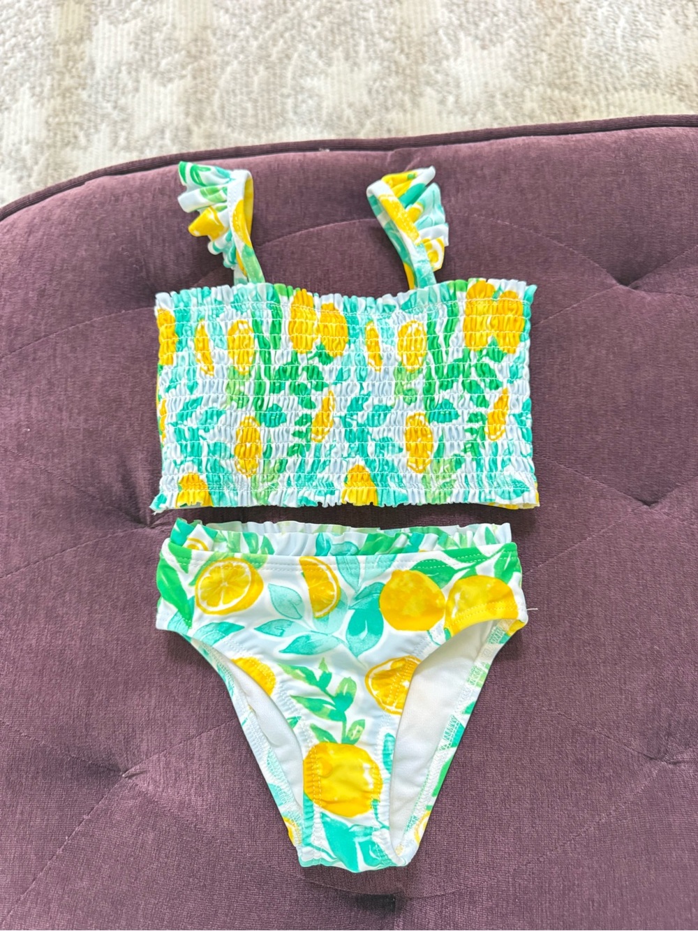 12-18M Little Me Lemon Print Girls Two-Piece Swim Set